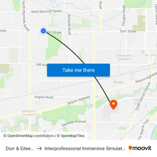 Dorr & Eileen NE to Interprofessional Immersive Simulation Center map
