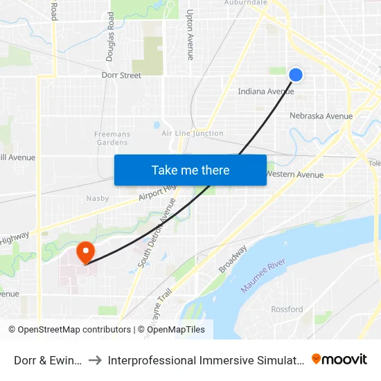Dorr & Ewing NE to Interprofessional Immersive Simulation Center map