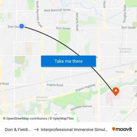 Dorr & Fielding NE to Interprofessional Immersive Simulation Center map