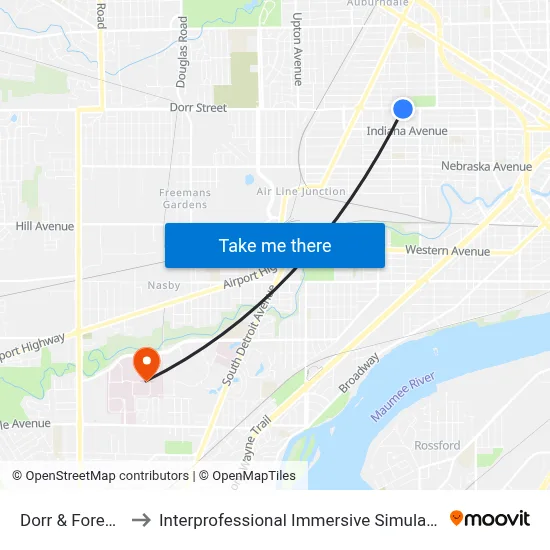 Dorr & Forest SW to Interprofessional Immersive Simulation Center map