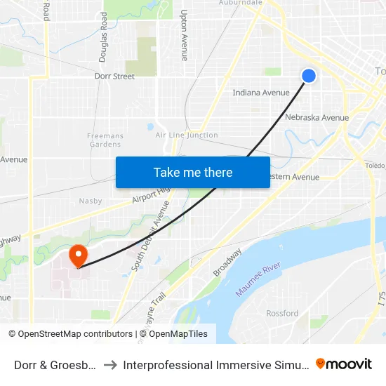 Dorr & Groesbeck NE to Interprofessional Immersive Simulation Center map