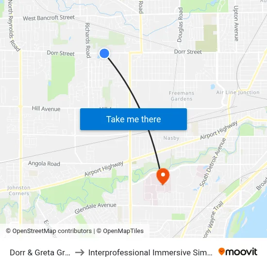 Dorr & Greta Green SW to Interprofessional Immersive Simulation Center map