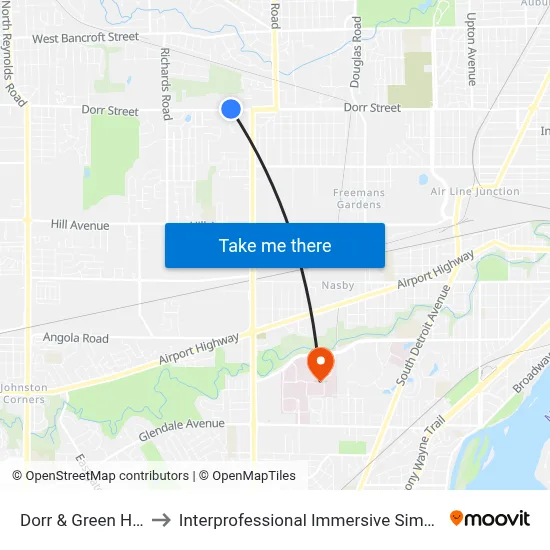 Dorr & Green Hills NW to Interprofessional Immersive Simulation Center map