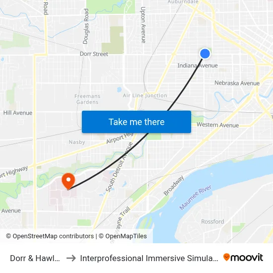 Dorr & Hawley NE to Interprofessional Immersive Simulation Center map