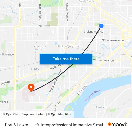 Dorr & Lawrence NE to Interprofessional Immersive Simulation Center map