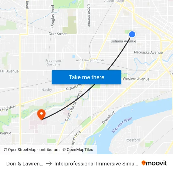 Dorr & Lawrence SW to Interprofessional Immersive Simulation Center map