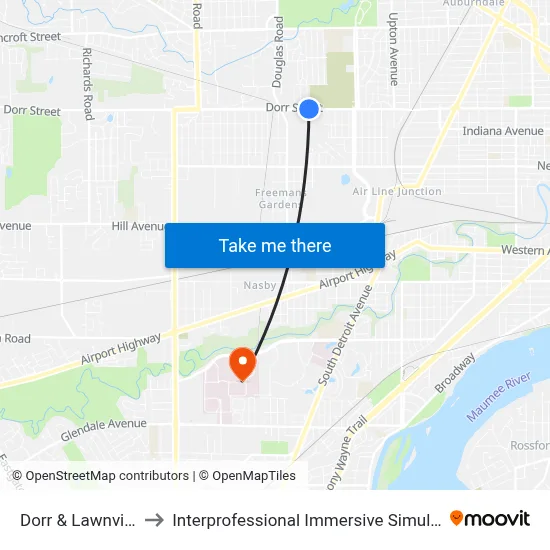 Dorr & Lawnview NE to Interprofessional Immersive Simulation Center map