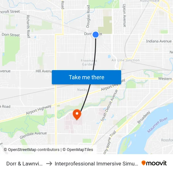 Dorr & Lawnview SW to Interprofessional Immersive Simulation Center map