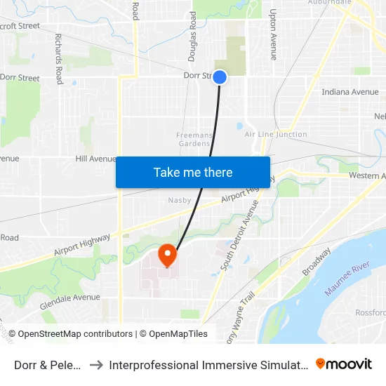 Dorr & Pelee SW to Interprofessional Immersive Simulation Center map