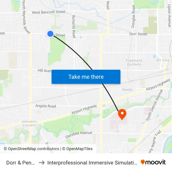 Dorr & Penn NE to Interprofessional Immersive Simulation Center map
