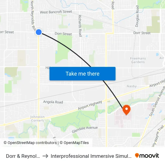 Dorr & Reynolds NE to Interprofessional Immersive Simulation Center map