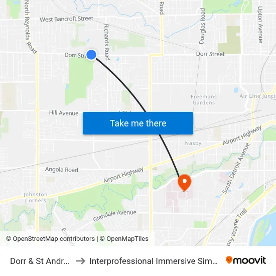 Dorr & St Andrews NE to Interprofessional Immersive Simulation Center map