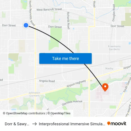 Dorr & Sawyer SW to Interprofessional Immersive Simulation Center map