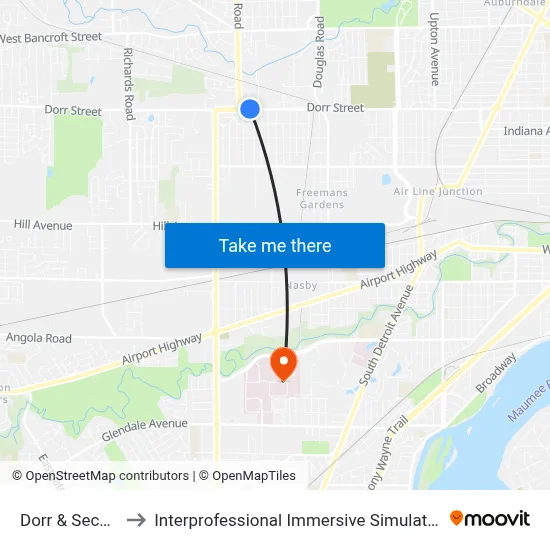 Dorr & Secor NE to Interprofessional Immersive Simulation Center map