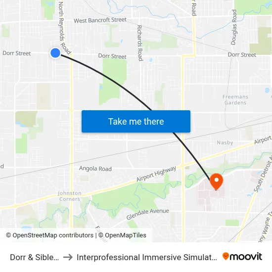 Dorr & Sibley NE to Interprofessional Immersive Simulation Center map
