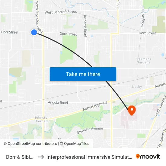 Dorr & Sibley SE to Interprofessional Immersive Simulation Center map