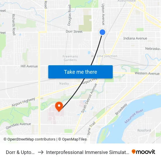 Dorr & Upton SW to Interprofessional Immersive Simulation Center map