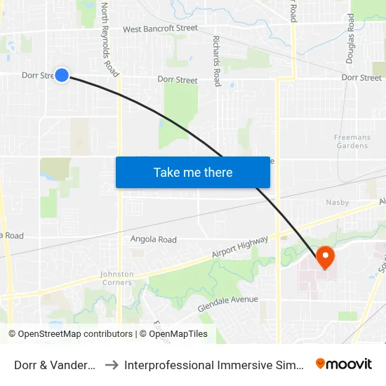 Dorr & Vanderbuilt SE to Interprofessional Immersive Simulation Center map