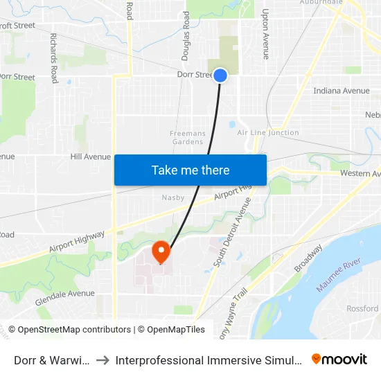 Dorr & Warwick NE to Interprofessional Immersive Simulation Center map