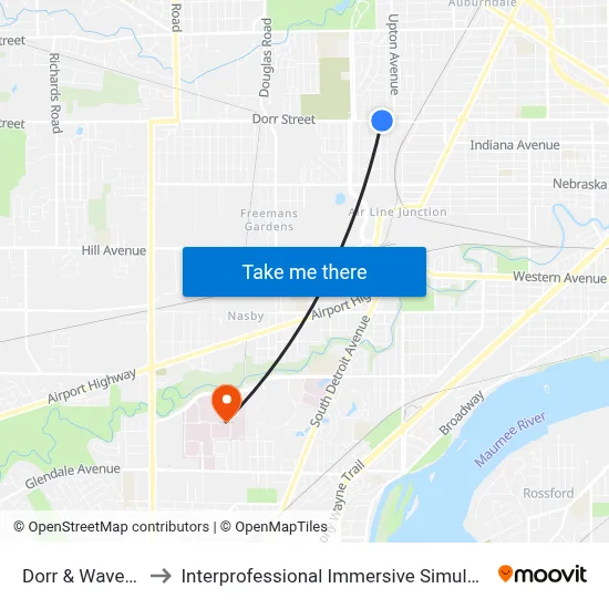 Dorr & Waverly NE to Interprofessional Immersive Simulation Center map
