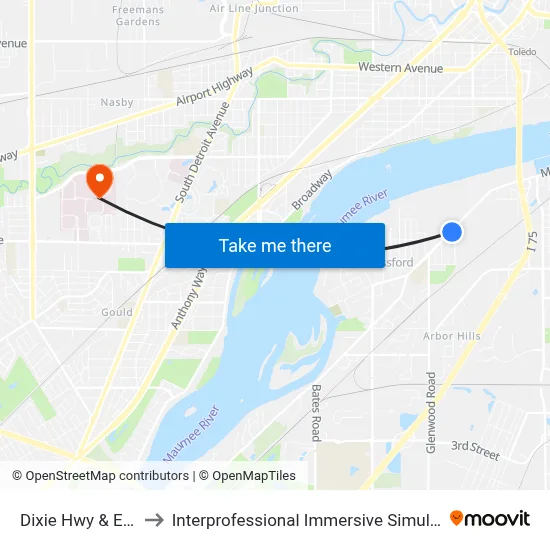 Dixie Hwy & Elm SW to Interprofessional Immersive Simulation Center map