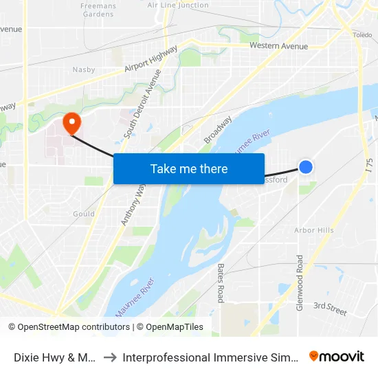 Dixie Hwy & Maple SE to Interprofessional Immersive Simulation Center map