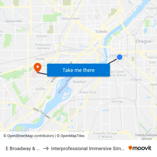 E Broadway & Earl SW to Interprofessional Immersive Simulation Center map