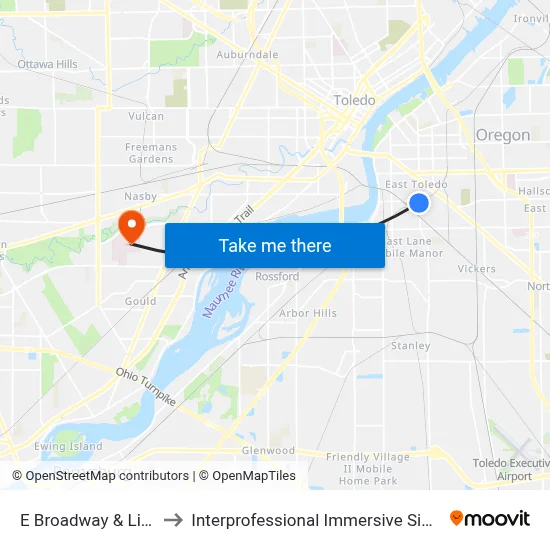 E Broadway & Liberty NW to Interprofessional Immersive Simulation Center map