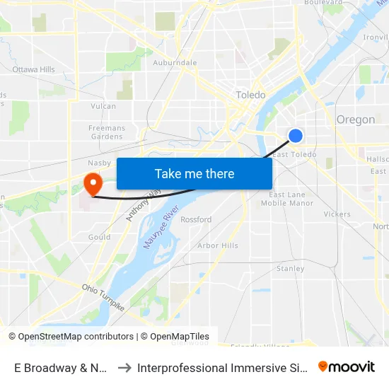 E Broadway & Nevada NW to Interprofessional Immersive Simulation Center map