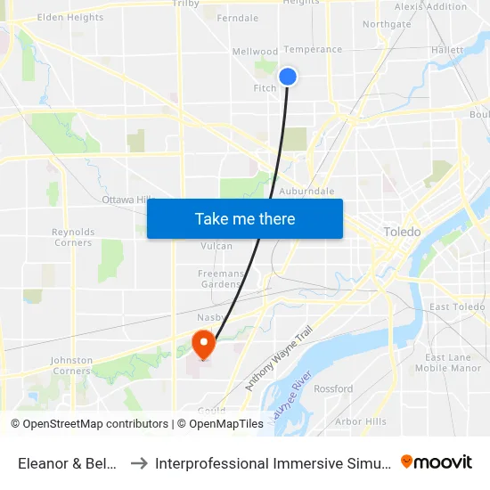 Eleanor & Belmar NE to Interprofessional Immersive Simulation Center map