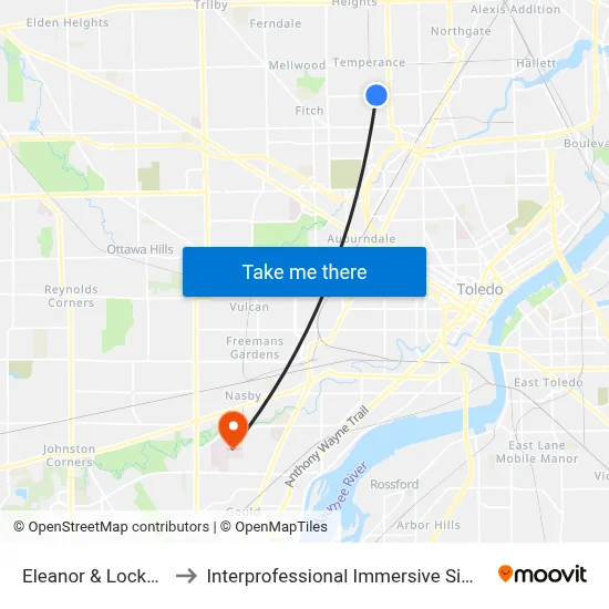 Eleanor & Lockwood NE to Interprofessional Immersive Simulation Center map