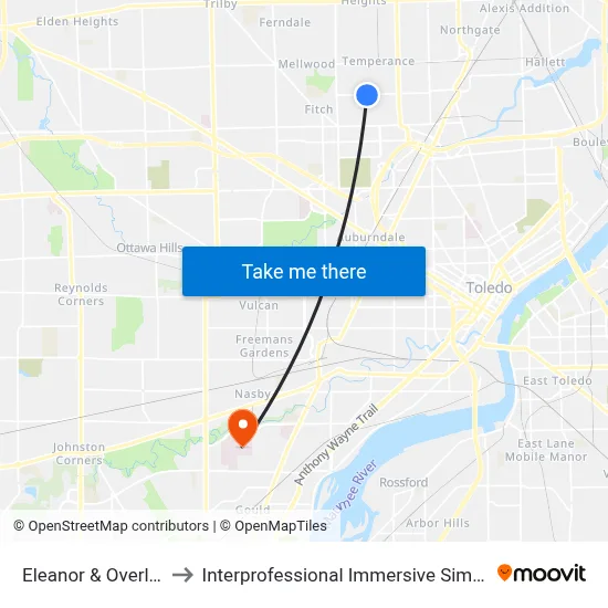 Eleanor & Overland SW to Interprofessional Immersive Simulation Center map