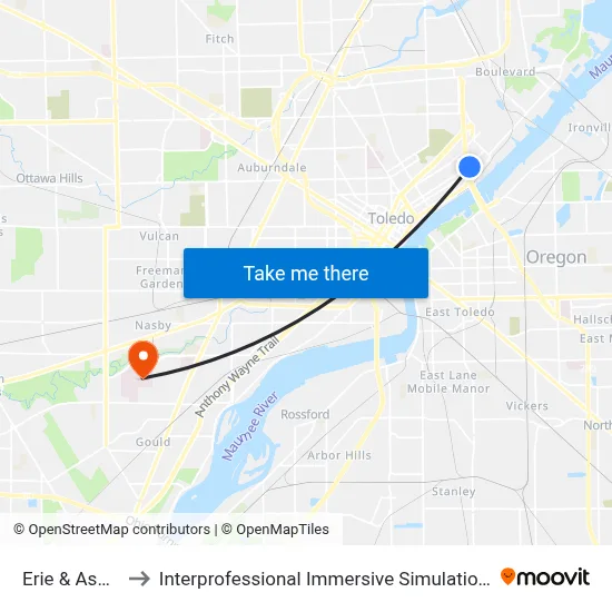Erie & Ash NE to Interprofessional Immersive Simulation Center map