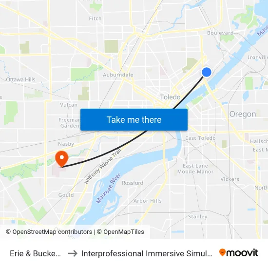 Erie & Buckeye NW to Interprofessional Immersive Simulation Center map