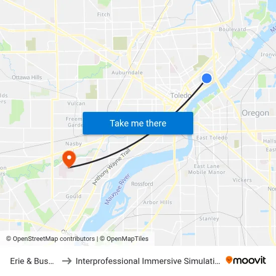 Erie & Bush SW to Interprofessional Immersive Simulation Center map