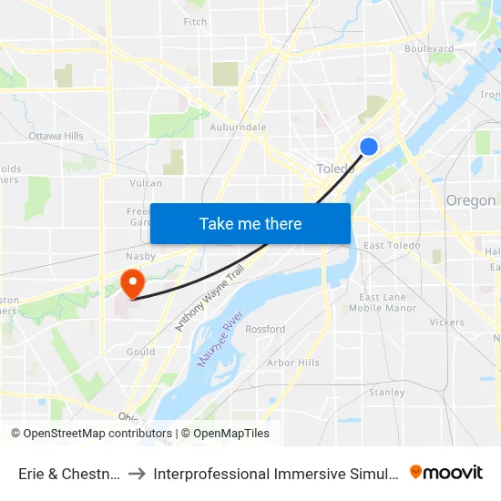 Erie & Chestnut SW to Interprofessional Immersive Simulation Center map