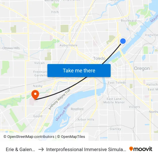 Erie & Galena NW to Interprofessional Immersive Simulation Center map