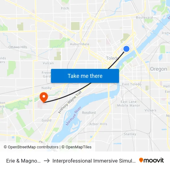 Erie & Magnolia SW to Interprofessional Immersive Simulation Center map