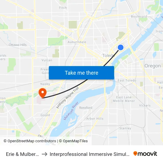 Erie & Mulberry SW to Interprofessional Immersive Simulation Center map