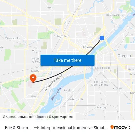 Erie & Stickney SW to Interprofessional Immersive Simulation Center map