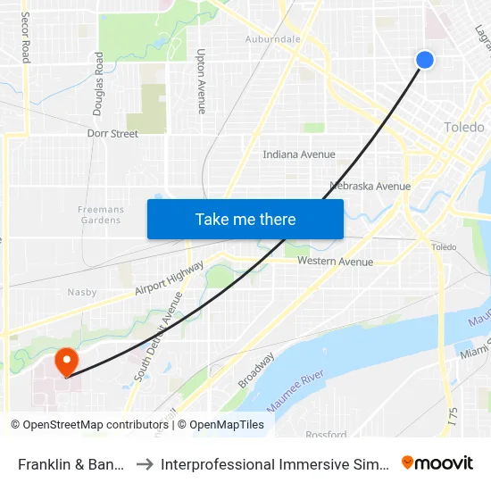 Franklin & Bancroft SE to Interprofessional Immersive Simulation Center map