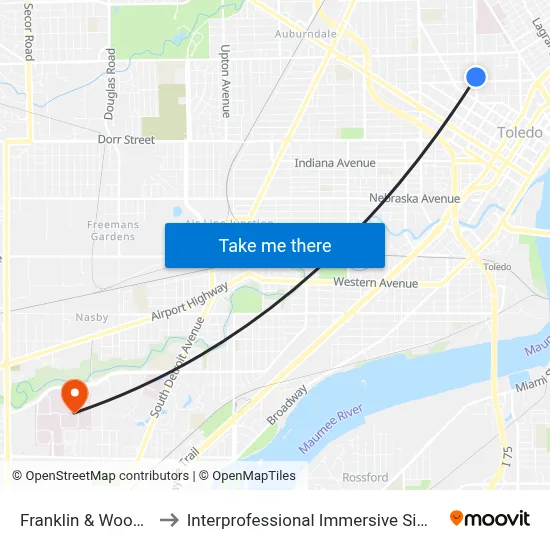 Franklin & Woodruff NW to Interprofessional Immersive Simulation Center map