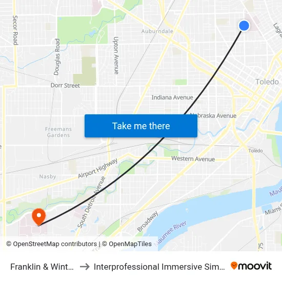 Franklin & Winthrop NE to Interprofessional Immersive Simulation Center map