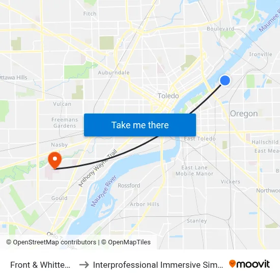Front & Whittemore NE to Interprofessional Immersive Simulation Center map