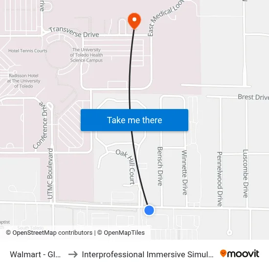 Walmart - Glendale to Interprofessional Immersive Simulation Center map