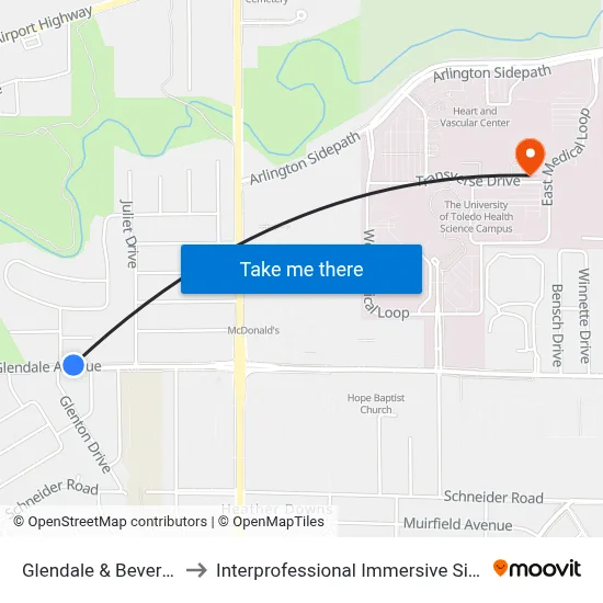 Glendale & Beverly Hills NE to Interprofessional Immersive Simulation Center map