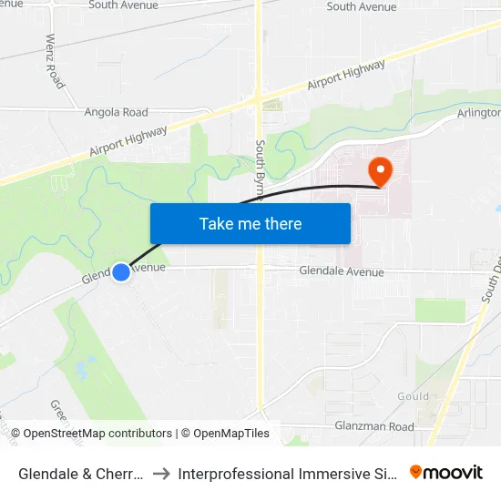Glendale & Cherrylawn SW to Interprofessional Immersive Simulation Center map