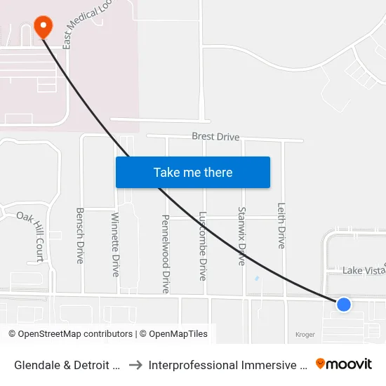 Glendale & Detroit SW (31 Only) to Interprofessional Immersive Simulation Center map