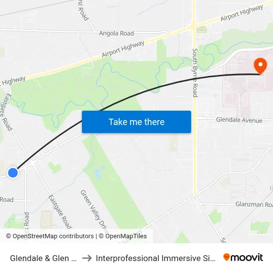Glendale & Glen Valley NE to Interprofessional Immersive Simulation Center map