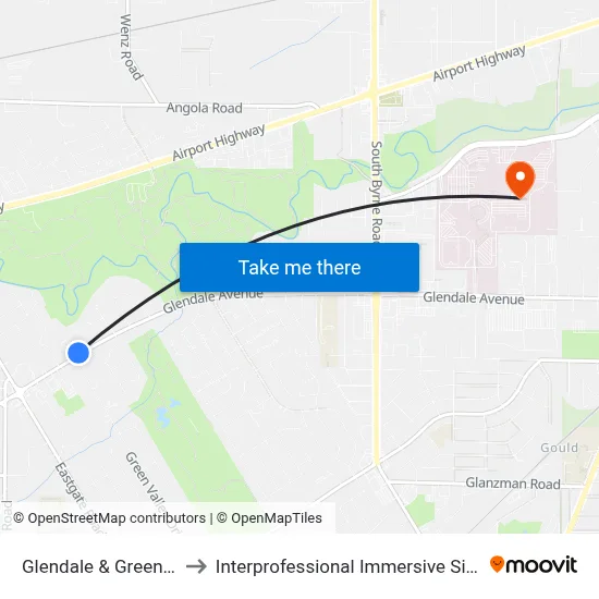 Glendale & Green Valley NE to Interprofessional Immersive Simulation Center map